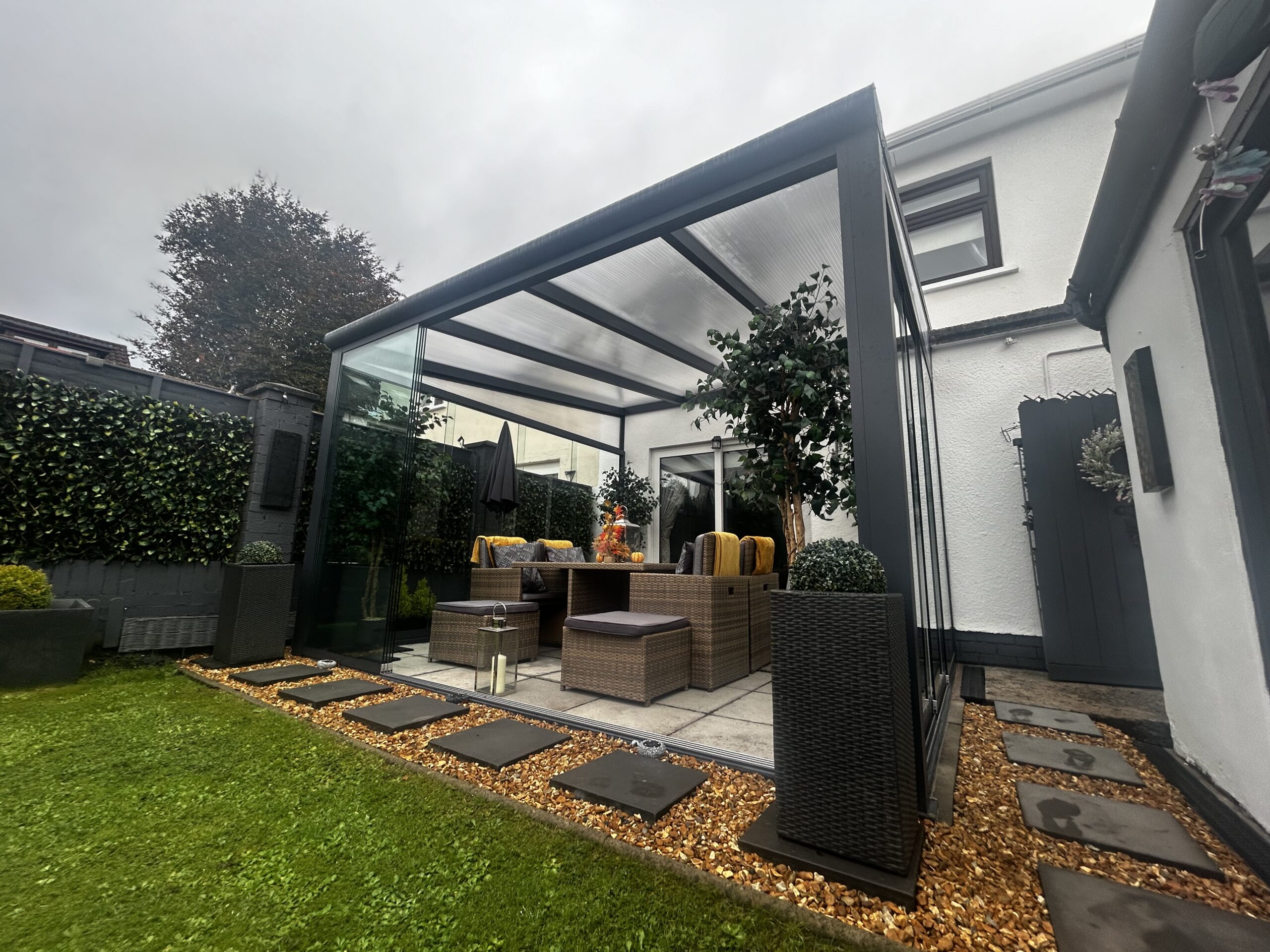 veranda with glass sliding doors belfast